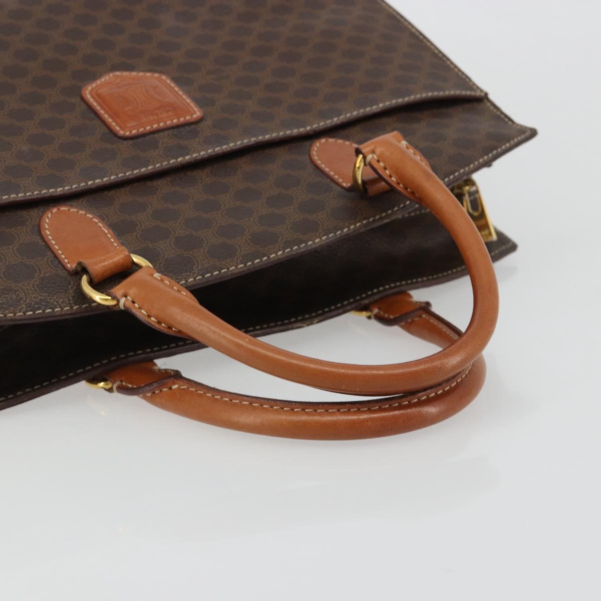 CELINE Macadam Canvas Hand Bag PVC Leather Brown Gold Auth ep14780