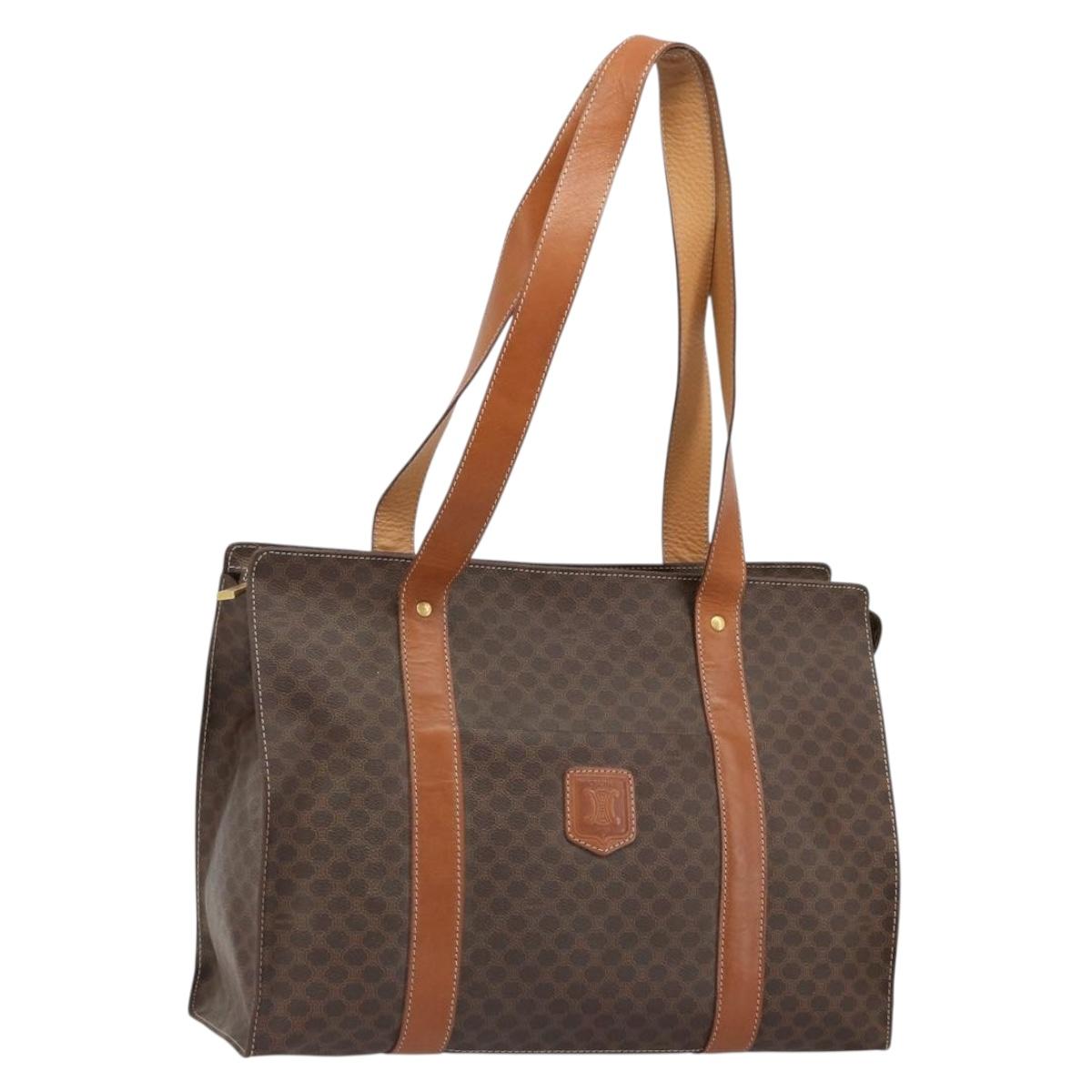CELINE Macadam Canvas Tote Bag PVC Leather Brown Gold Auth ep14781