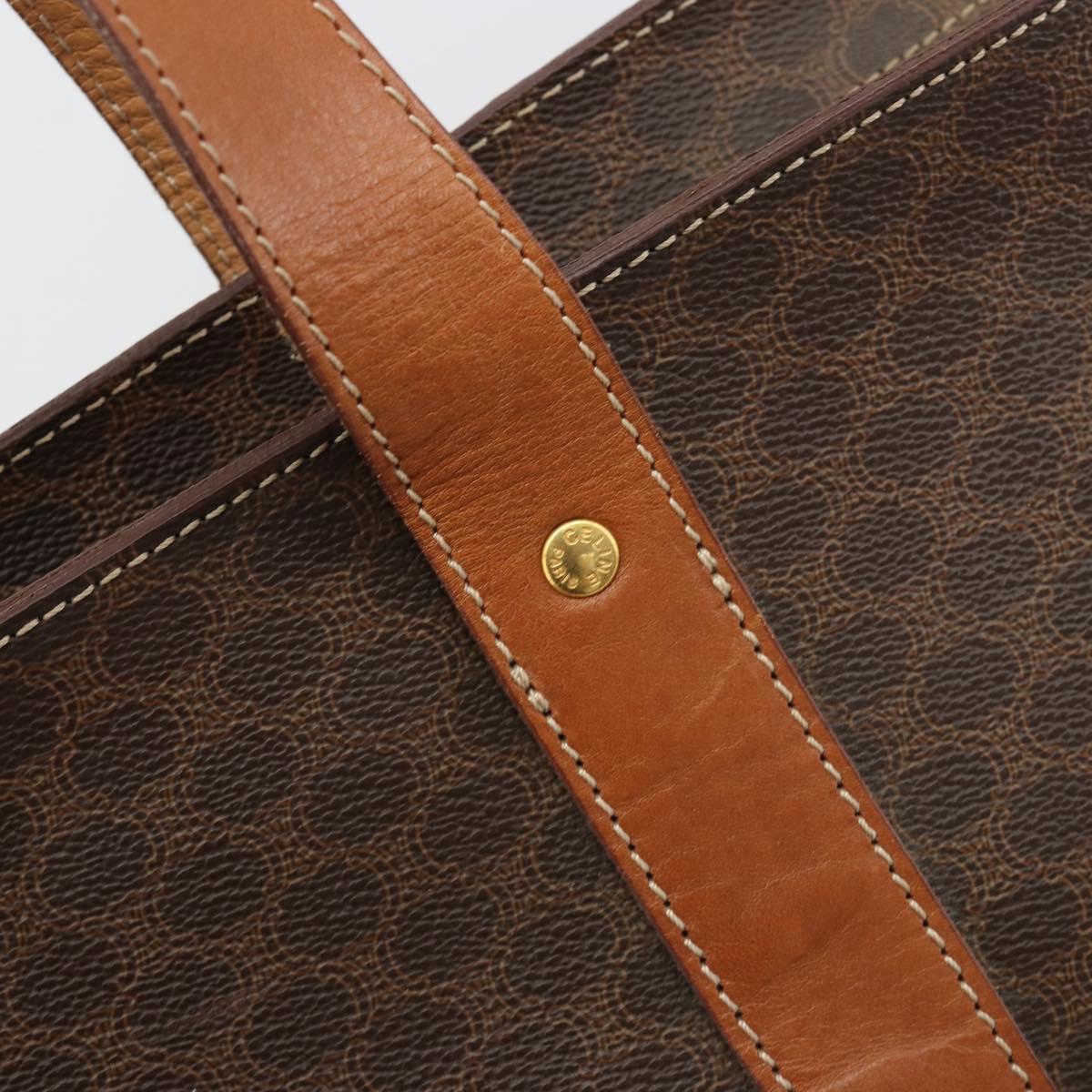 CELINE Macadam Canvas Tote Bag PVC Leather Brown Gold Auth ep14781