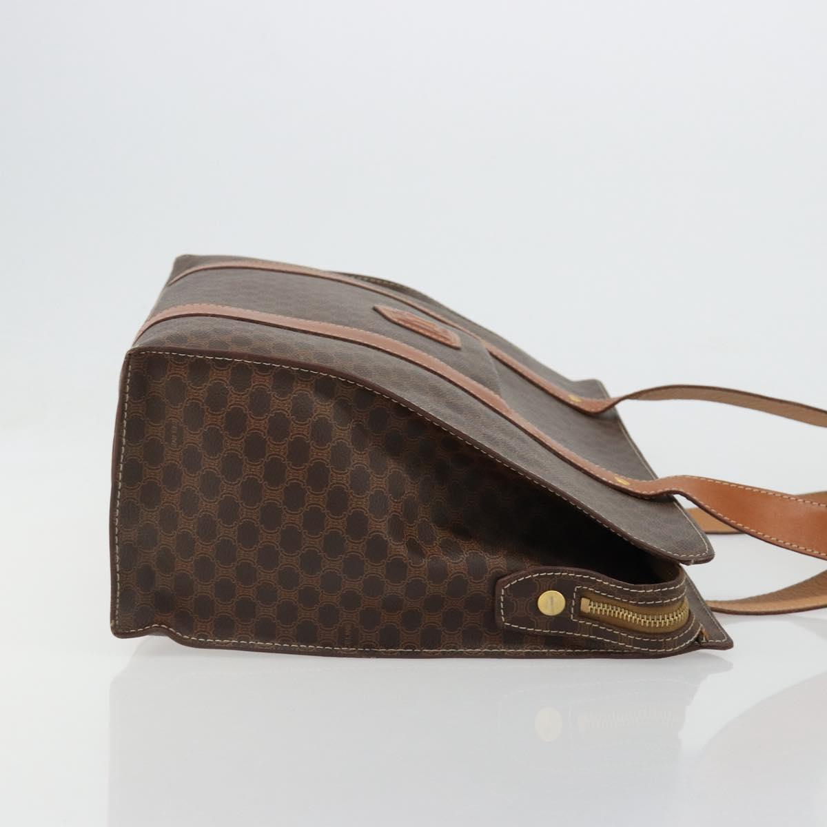 CELINE Macadam Canvas Tote Bag PVC Leather Brown Gold Auth ep14781