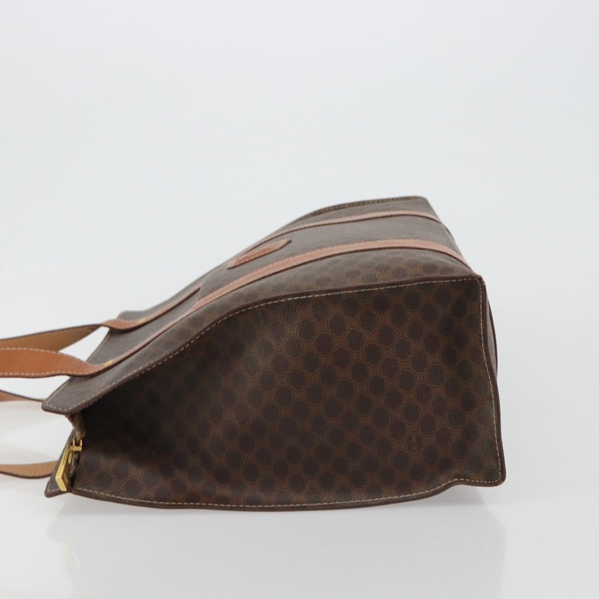 CELINE Macadam Canvas Tote Bag PVC Leather Brown Gold Auth ep14781
