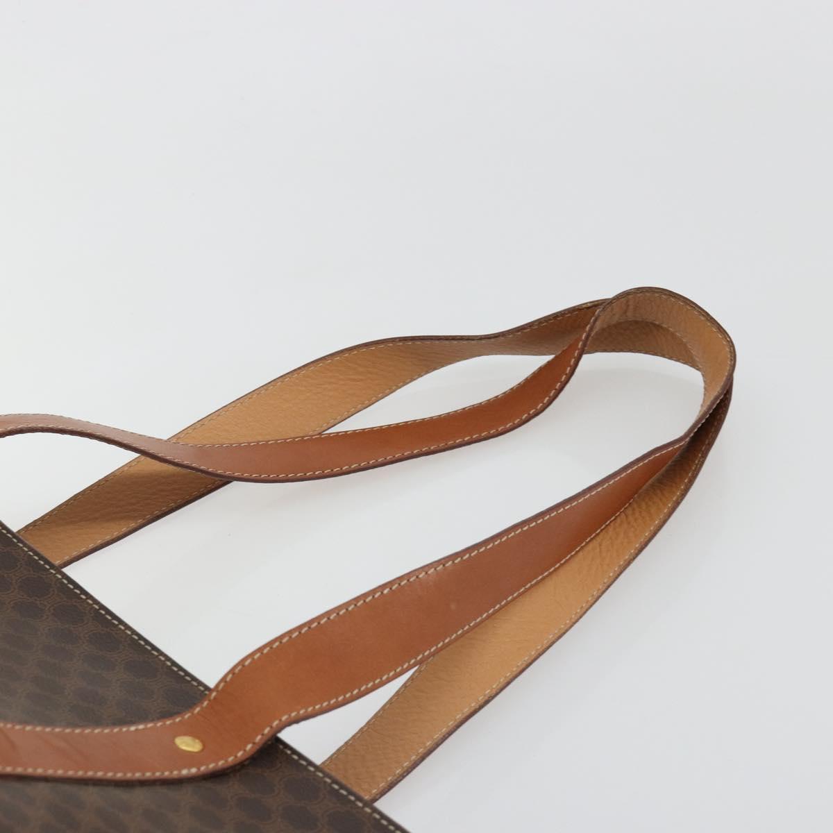 CELINE Macadam Canvas Tote Bag PVC Leather Brown Gold Auth ep14781