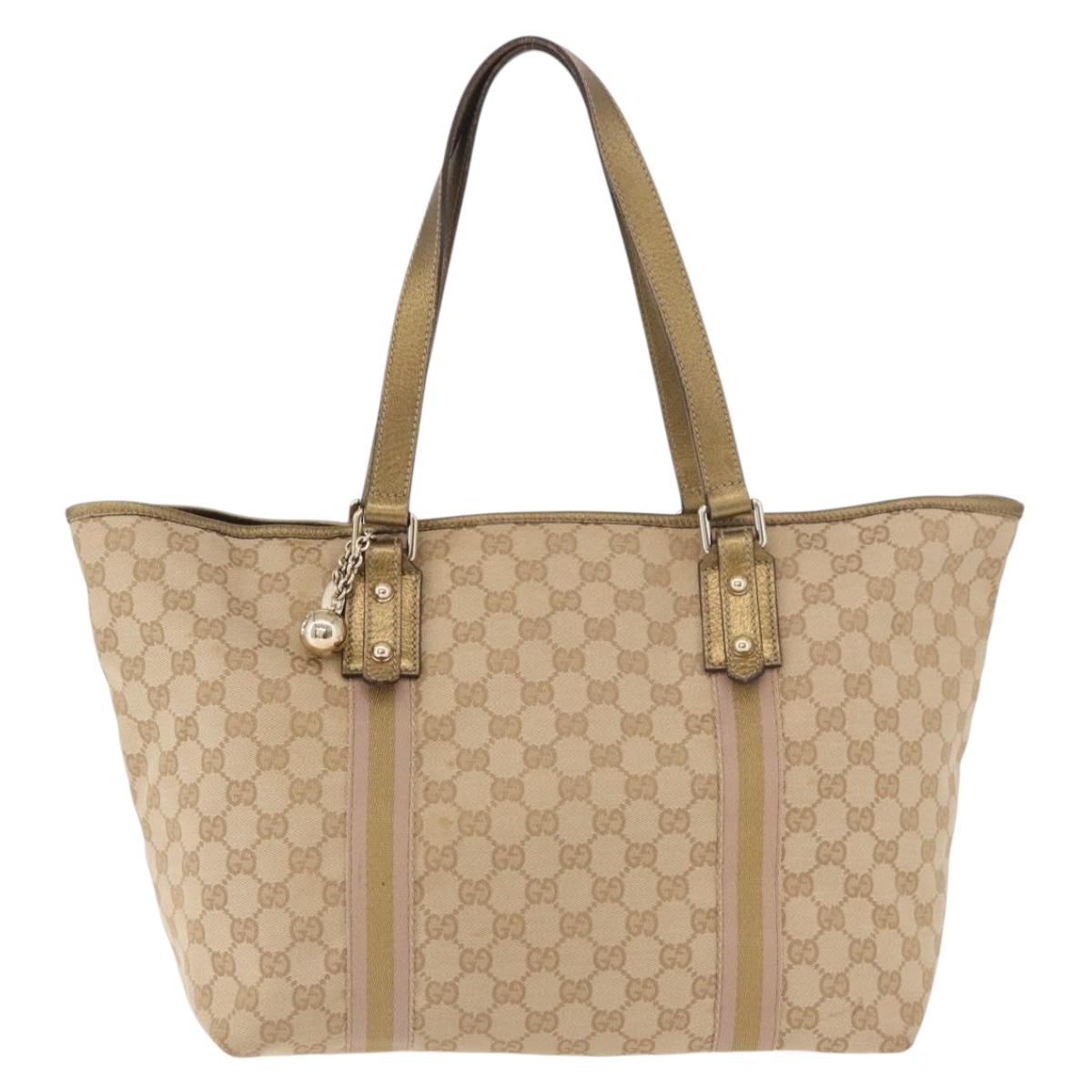 GUCCI GG Canvas Tote Bag Beige Gold 139260 Auth ep14785