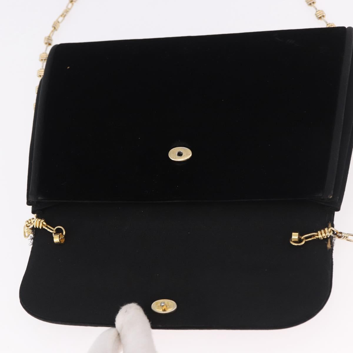 GUCCI Chain Shoulder Bag Velor Black Gold Auth ep14794