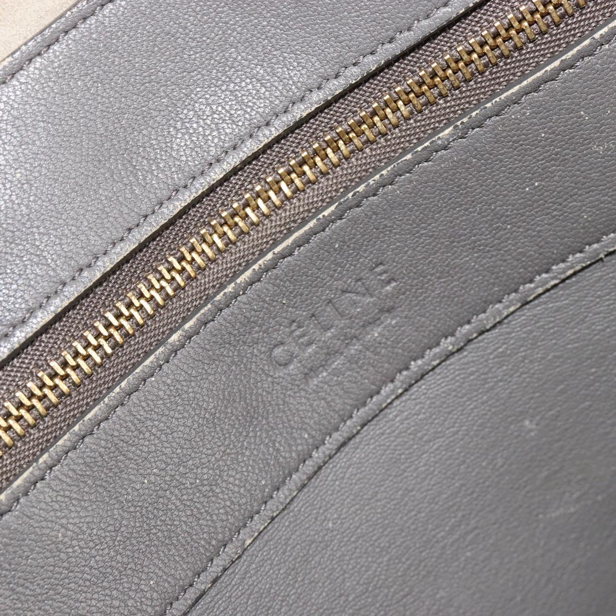 CELINE Horizontal Cabas Tote Bag Leather Gray Gold Auth ep14795
