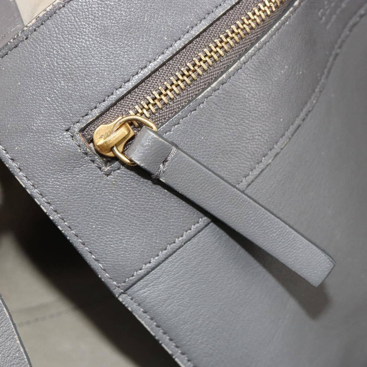 CELINE Horizontal Cabas Tote Bag Leather Gray Gold Auth ep14795