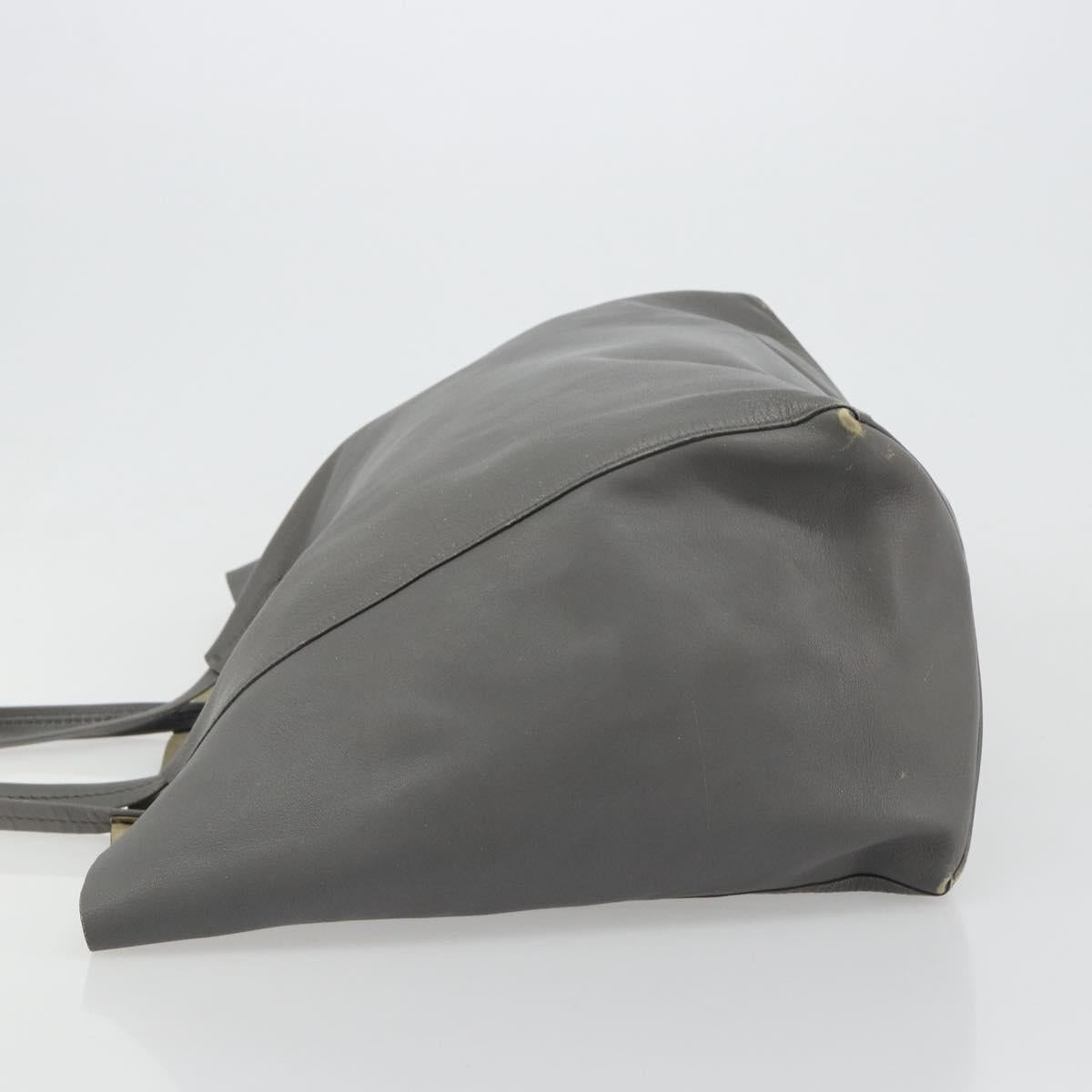 CELINE Horizontal Cabas Tote Bag Leather Gray Gold Auth ep14795