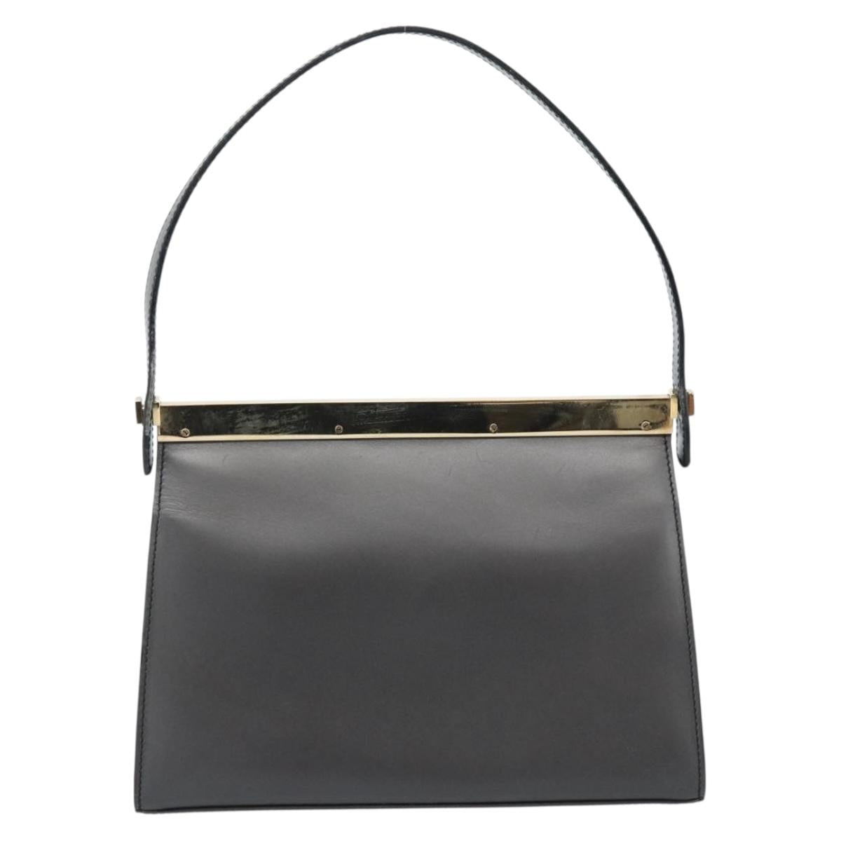 GUCCI Hand Bag Leather Gray Gold 001 2058 1928 0 Auth ep14800A