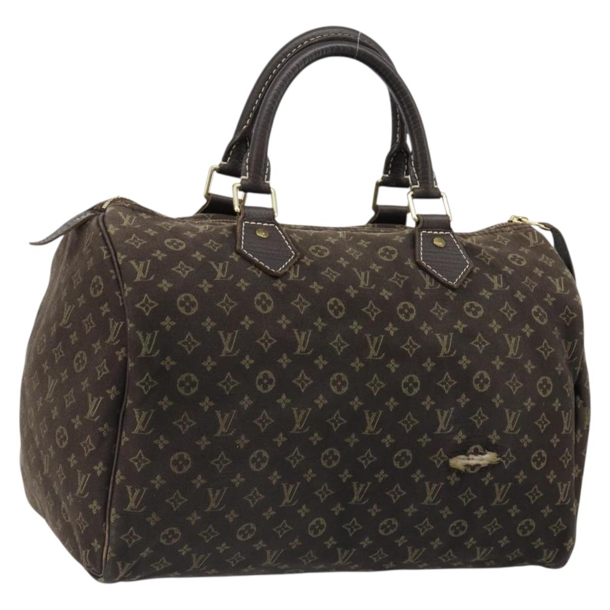 LOUIS VUITTON Monogram Mini Lin Speedy 30 Bag Brown Ebene M95224 LV Auth ep14803