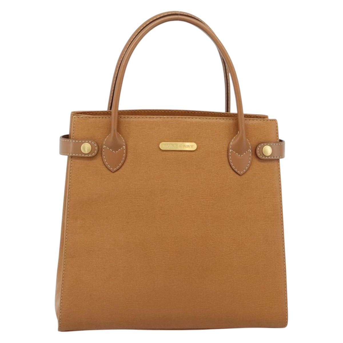 BURBERRY Hand Bag Leather Beige Gold Auth ep14806