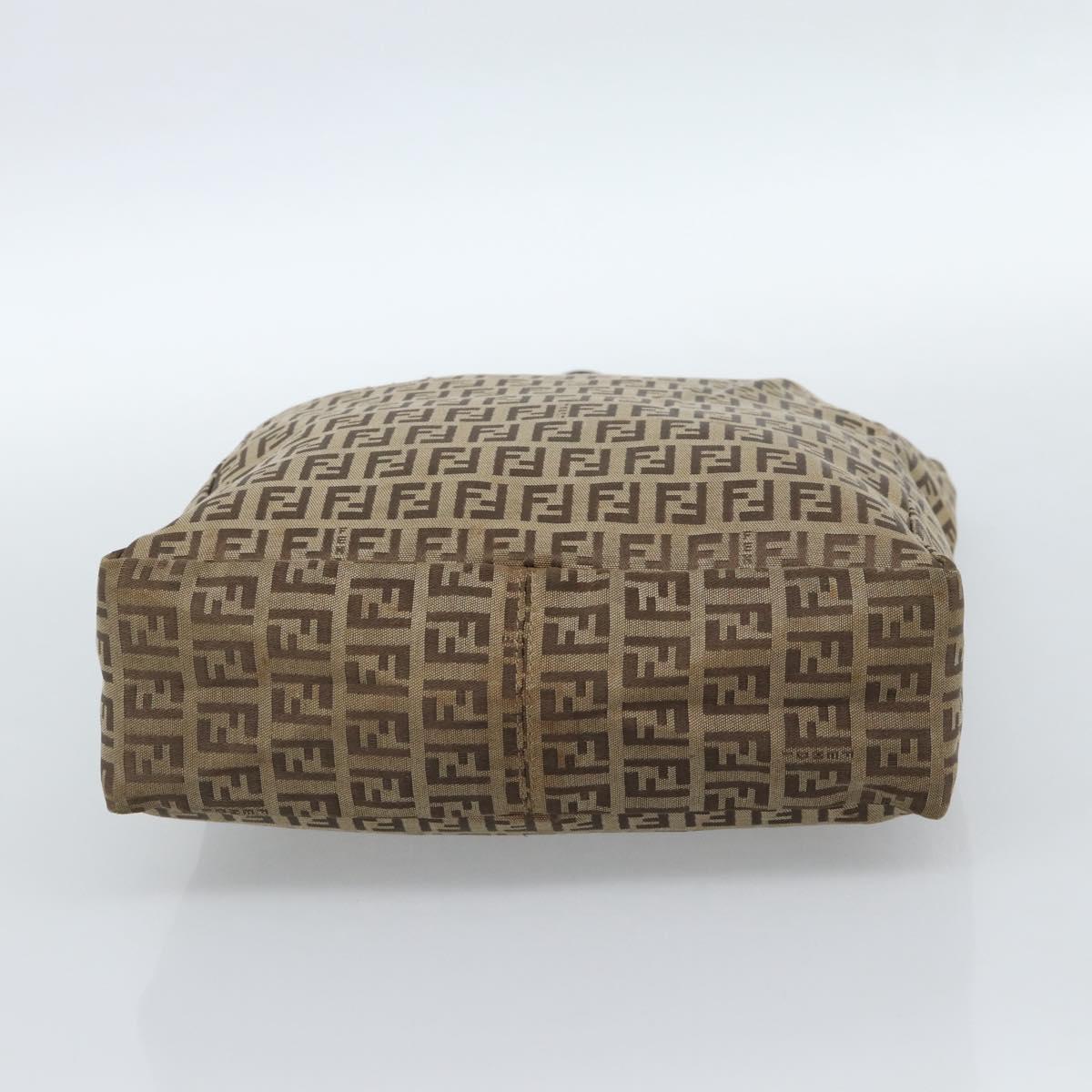 FENDI Zucchino Canvas Hand Bag Beige Silver Auth ep14812