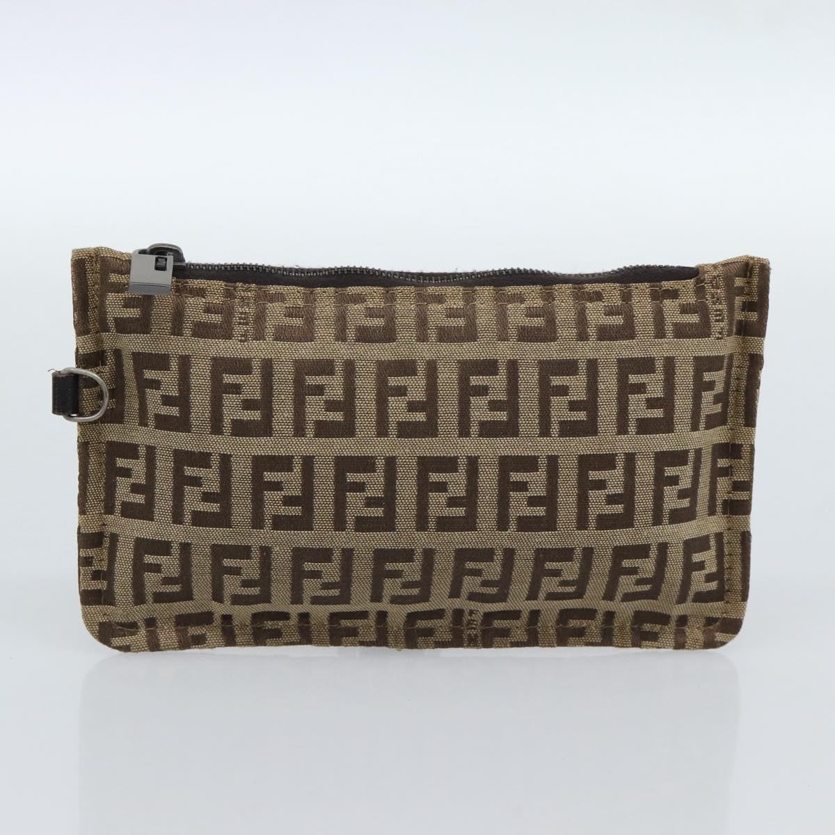 FENDI Zucchino Canvas Hand Bag Beige Silver Auth ep14812