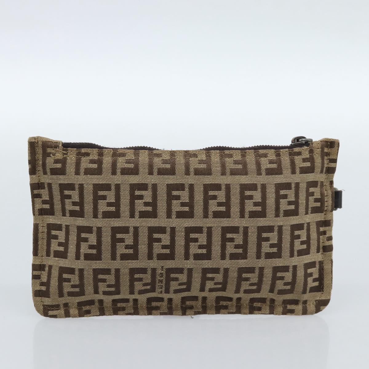 FENDI Zucchino Canvas Hand Bag Beige Silver Auth ep14812