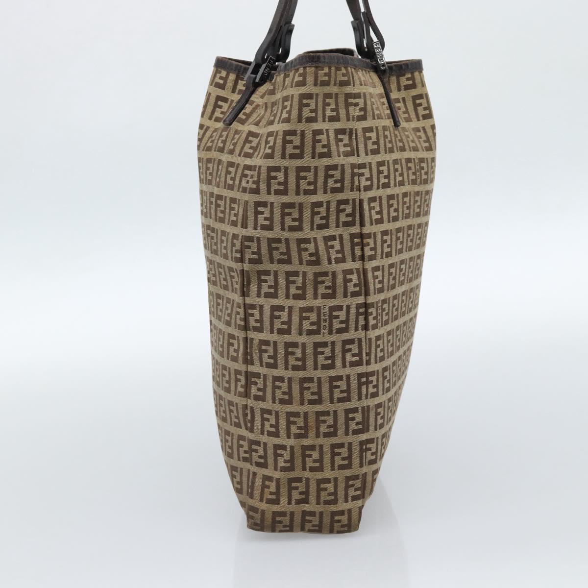 FENDI Zucchino Canvas Hand Bag Beige Silver Auth ep14812
