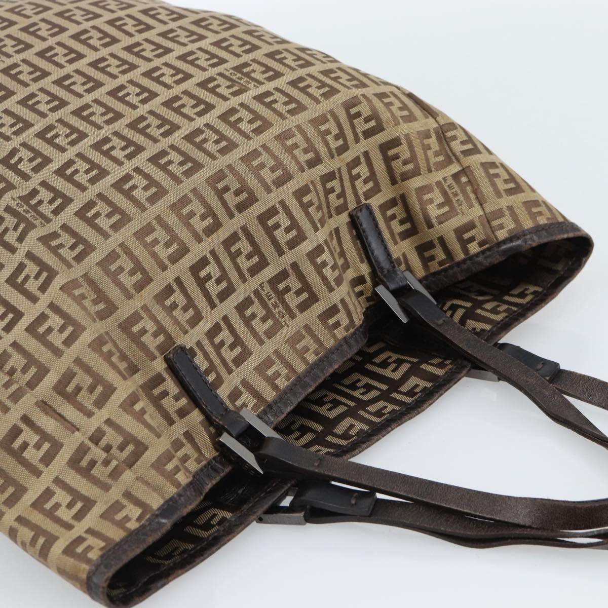 FENDI Zucchino Canvas Hand Bag Beige Silver Auth ep14812