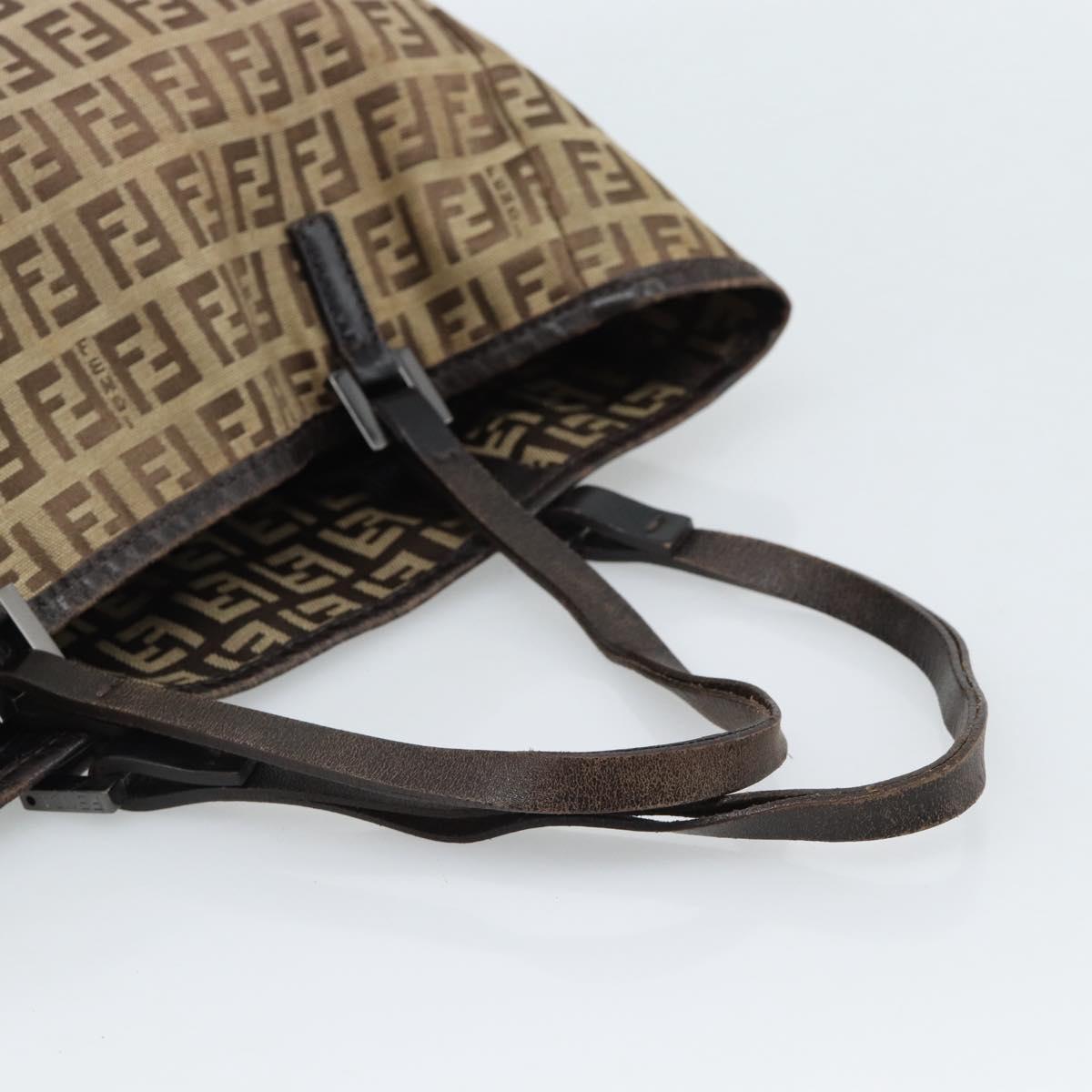 FENDI Zucchino Canvas Hand Bag Beige Silver Auth ep14812