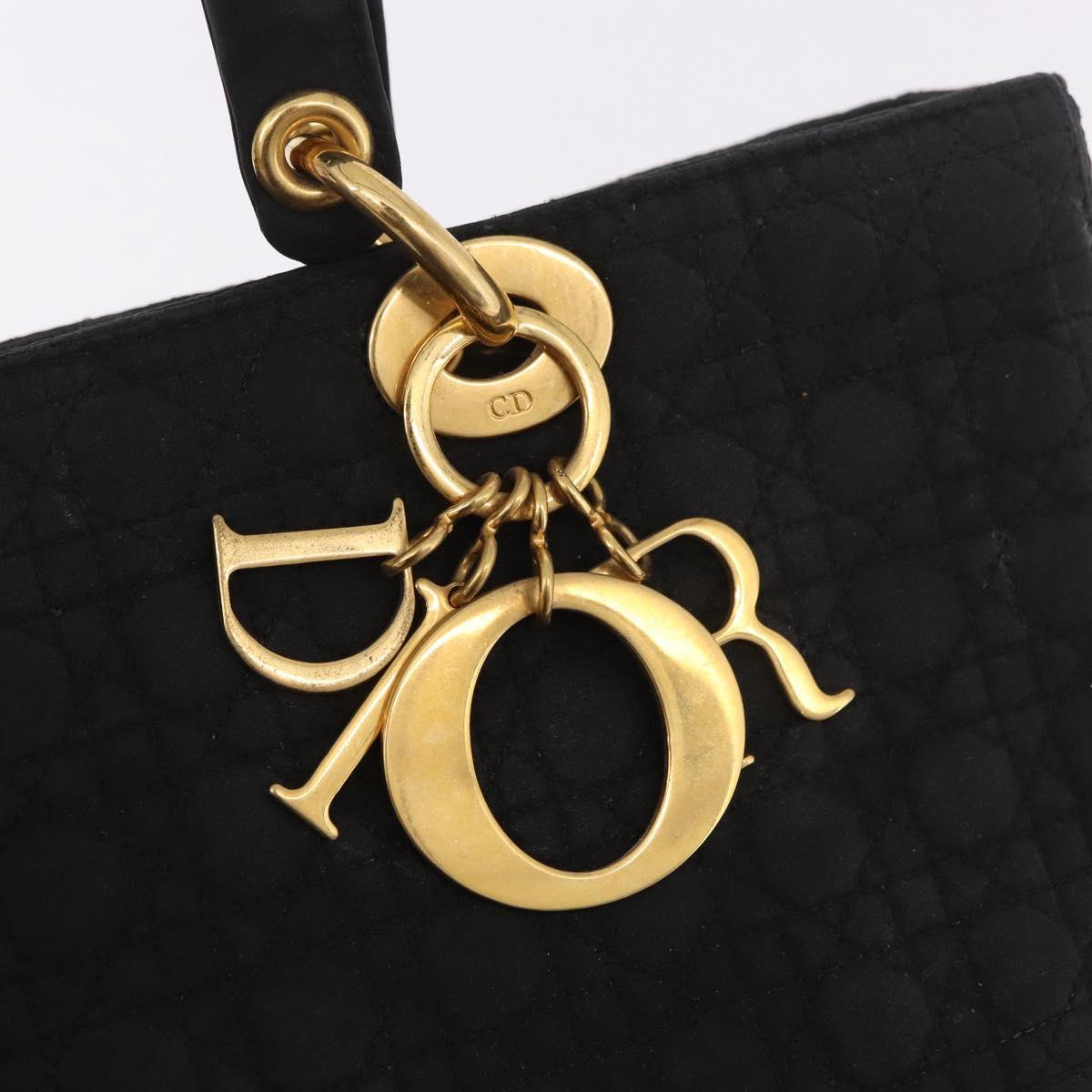 Christian Dior Lady Dior Canage Hand Bag Canvas Black Gold Auth ep14813