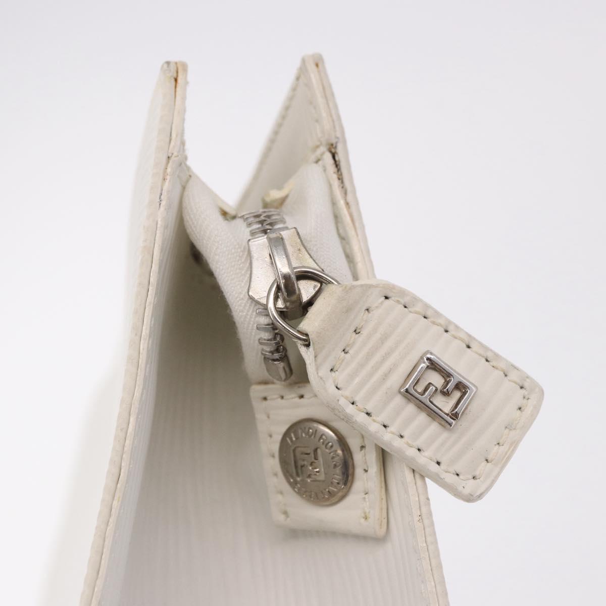 FENDI Clutch Bag Leather White Silver Auth ep14814