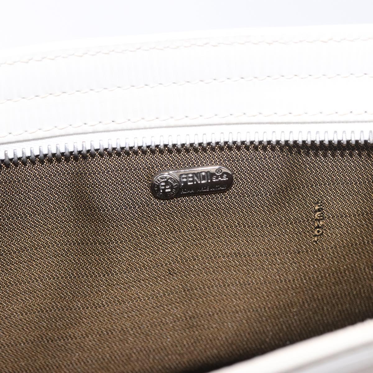 FENDI Clutch Bag Leather White Silver Auth ep14814