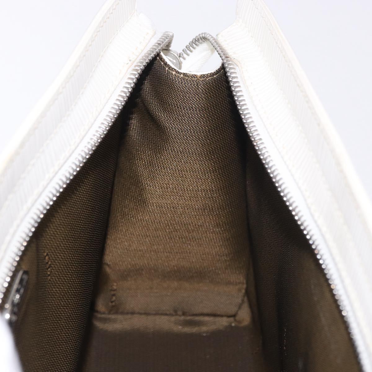 FENDI Clutch Bag Leather White Silver Auth ep14814