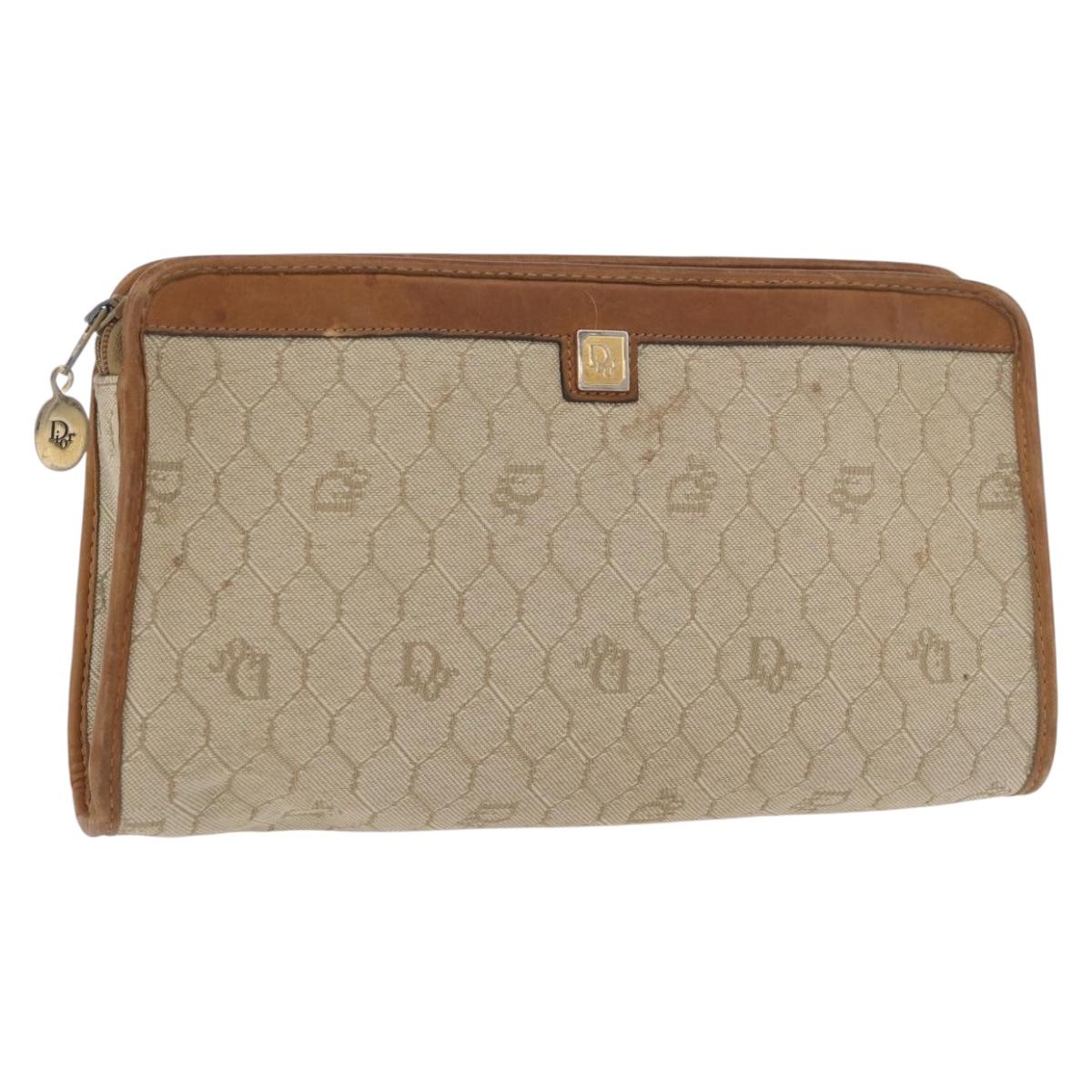 Christian Dior Honeycomb Canvas Clutch Bag PVC Beige Auth ep14816