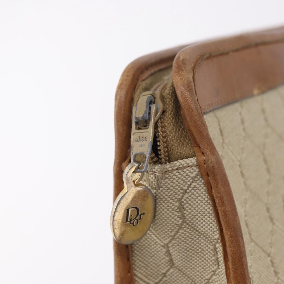 Christian Dior Honeycomb Canvas Clutch Bag PVC Beige Auth ep14816