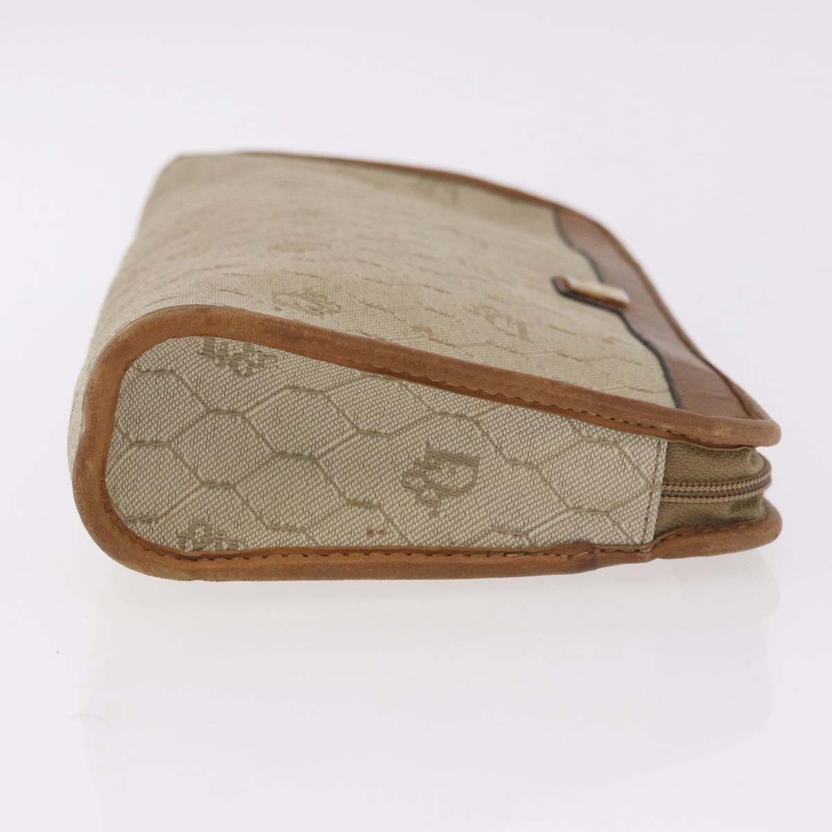 Christian Dior Honeycomb Canvas Clutch Bag PVC Beige Auth ep14816