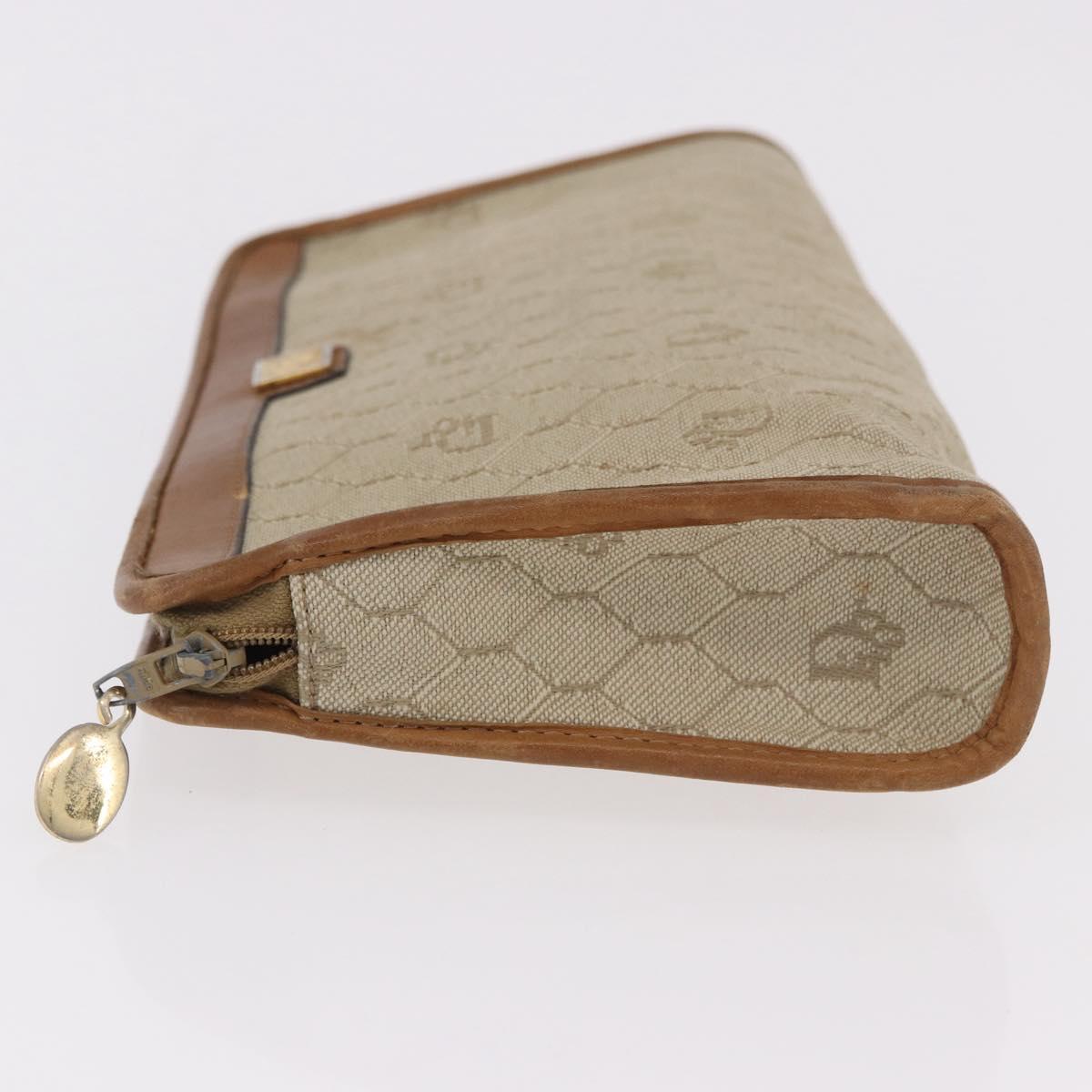 Christian Dior Honeycomb Canvas Clutch Bag PVC Beige Auth ep14816