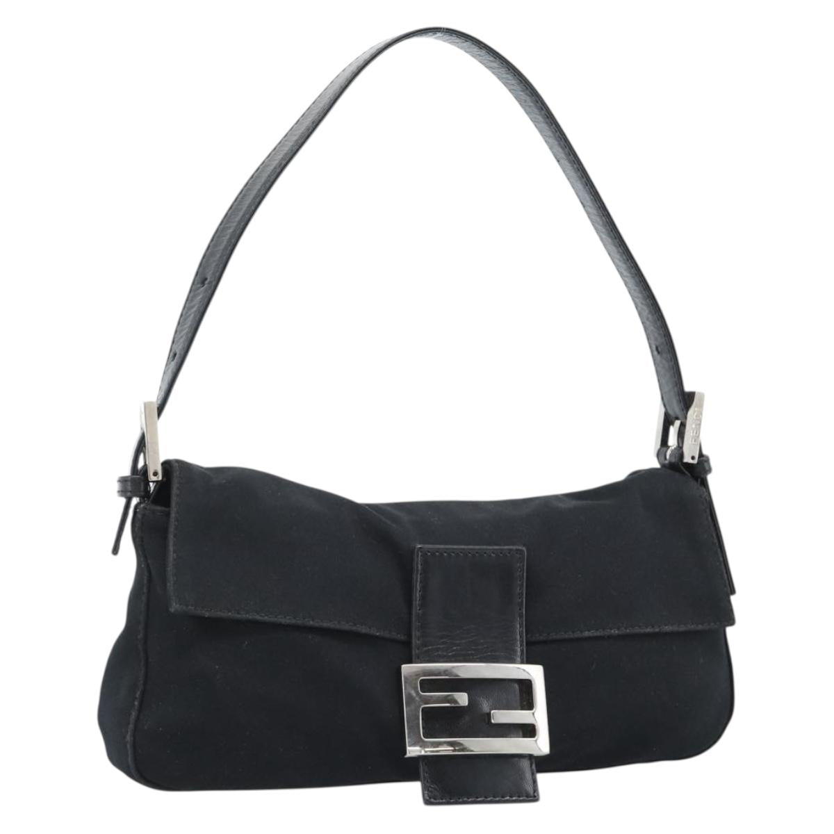 FENDI Mamma Baguette Shoulder Bag Cotton jersey Black Silver Auth ep14820
