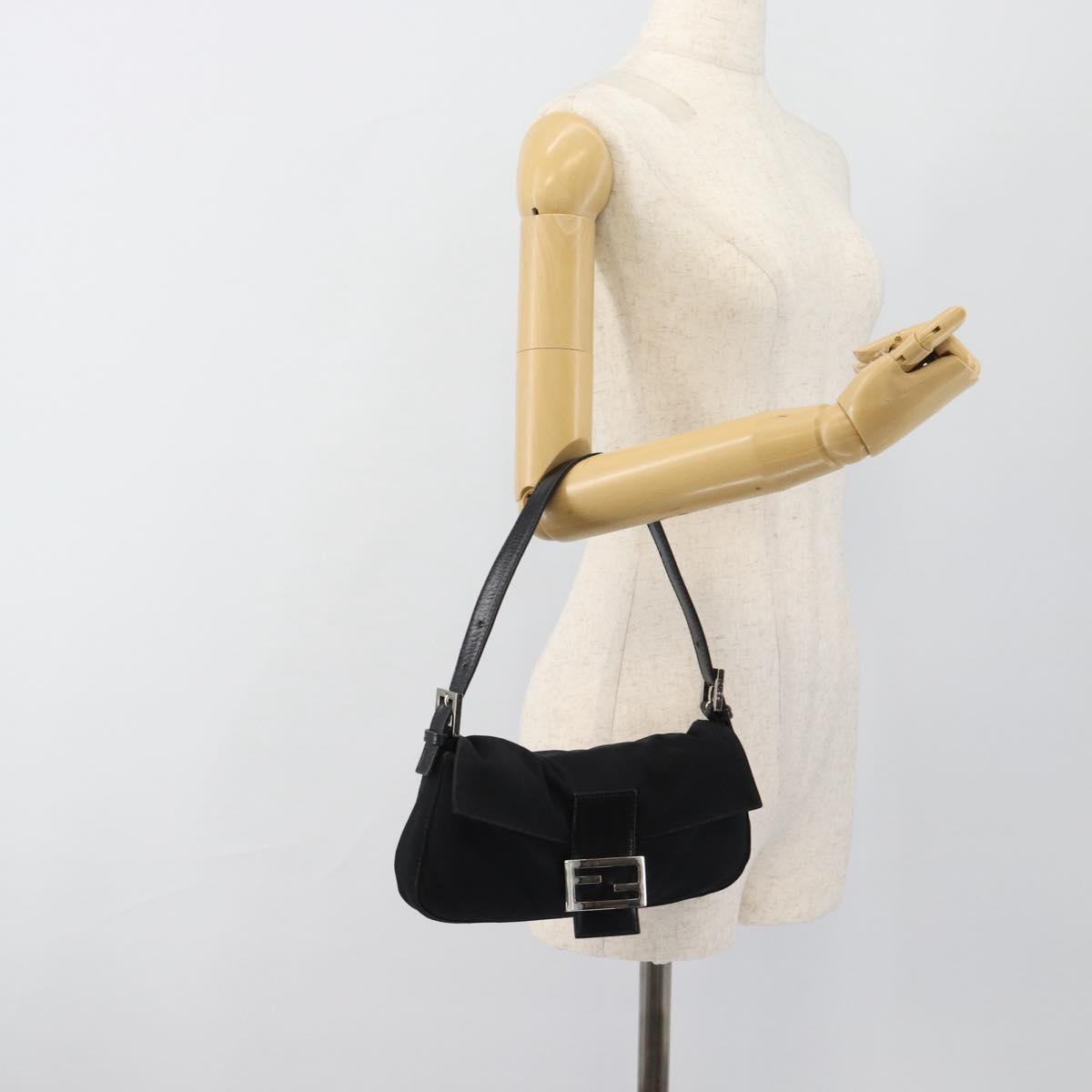 FENDI Mamma Baguette Shoulder Bag Cotton jersey Black Silver Auth ep14820