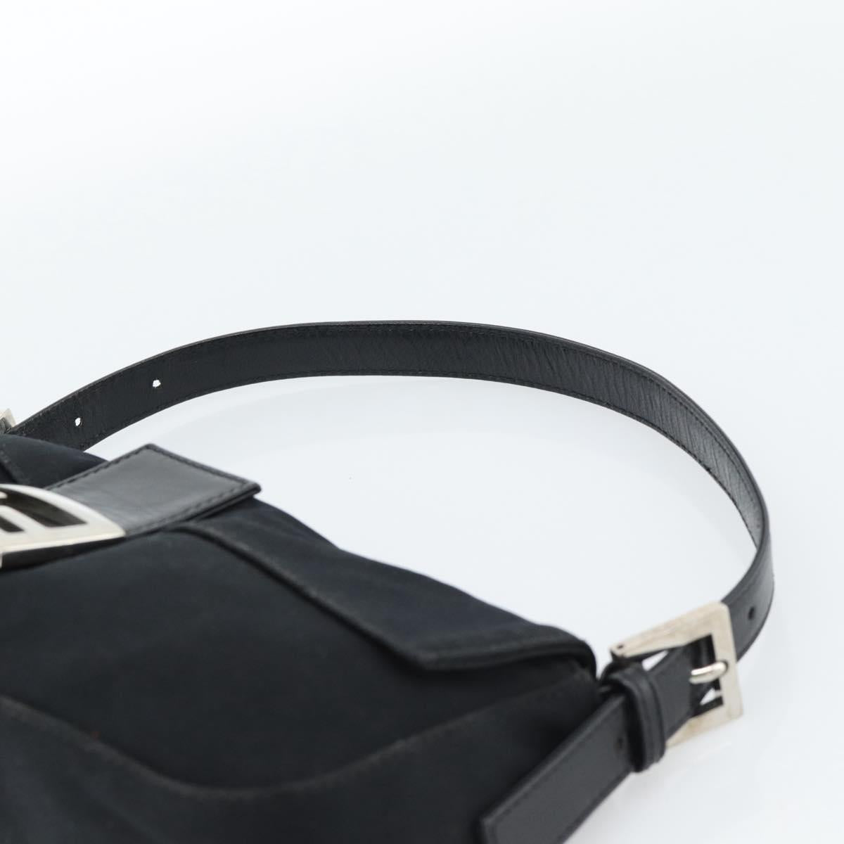 FENDI Mamma Baguette Shoulder Bag Cotton jersey Black Silver Auth ep14820