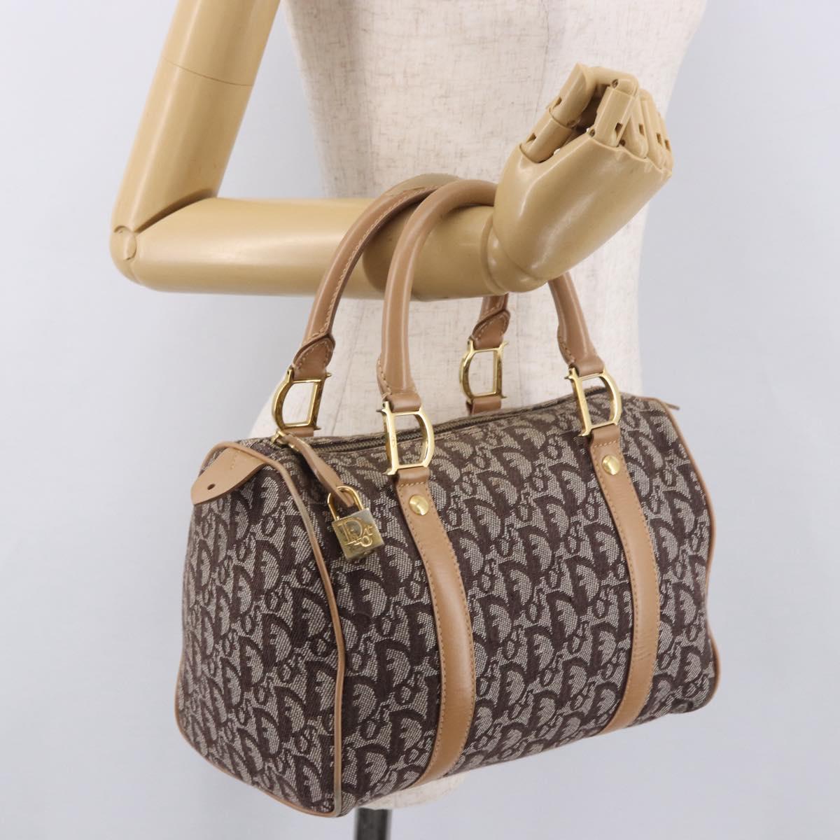Christian Dior Trotter Canvas Boston Bag Brown Gold Auth ep14825
