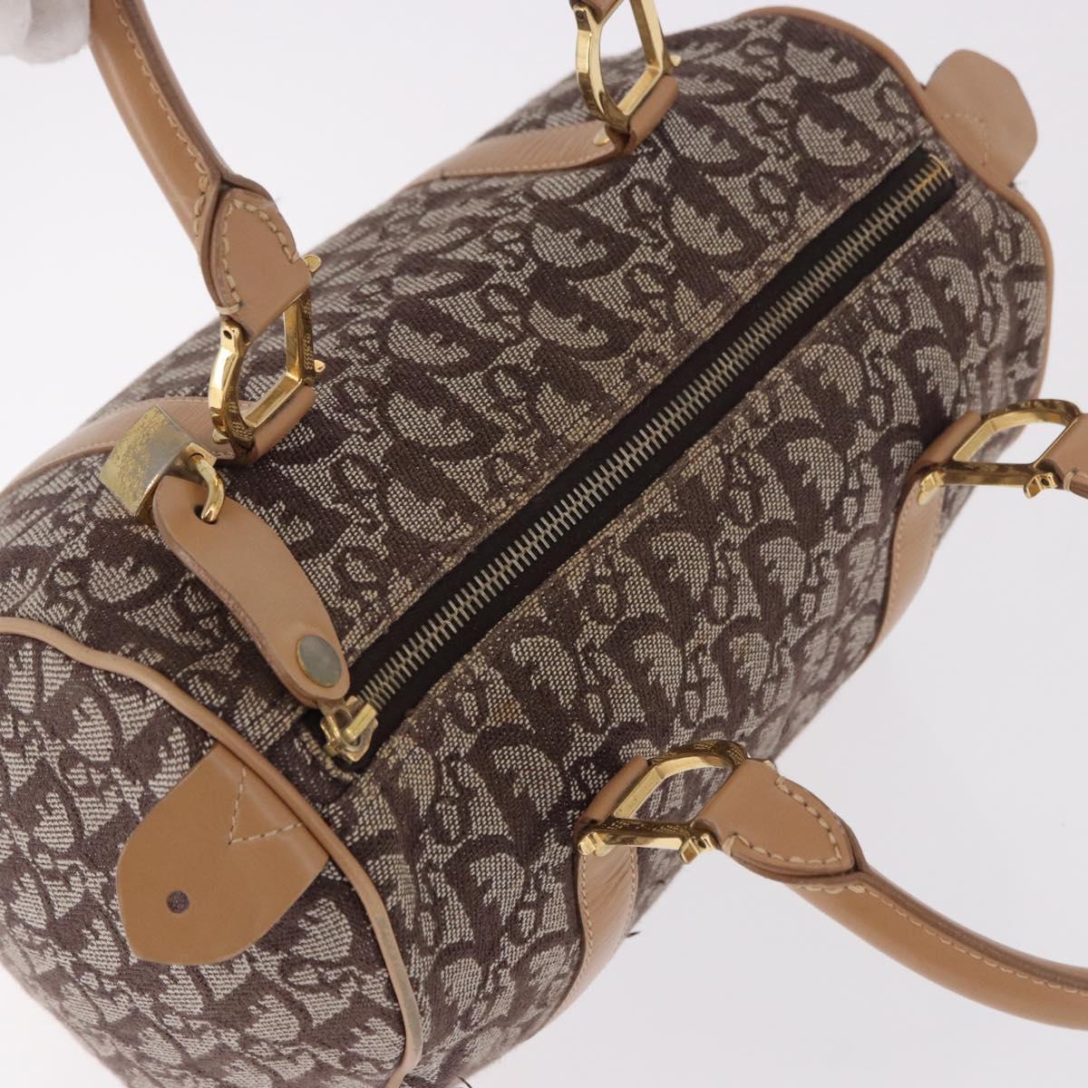 Christian Dior Trotter Canvas Boston Bag Brown Gold Auth ep14825
