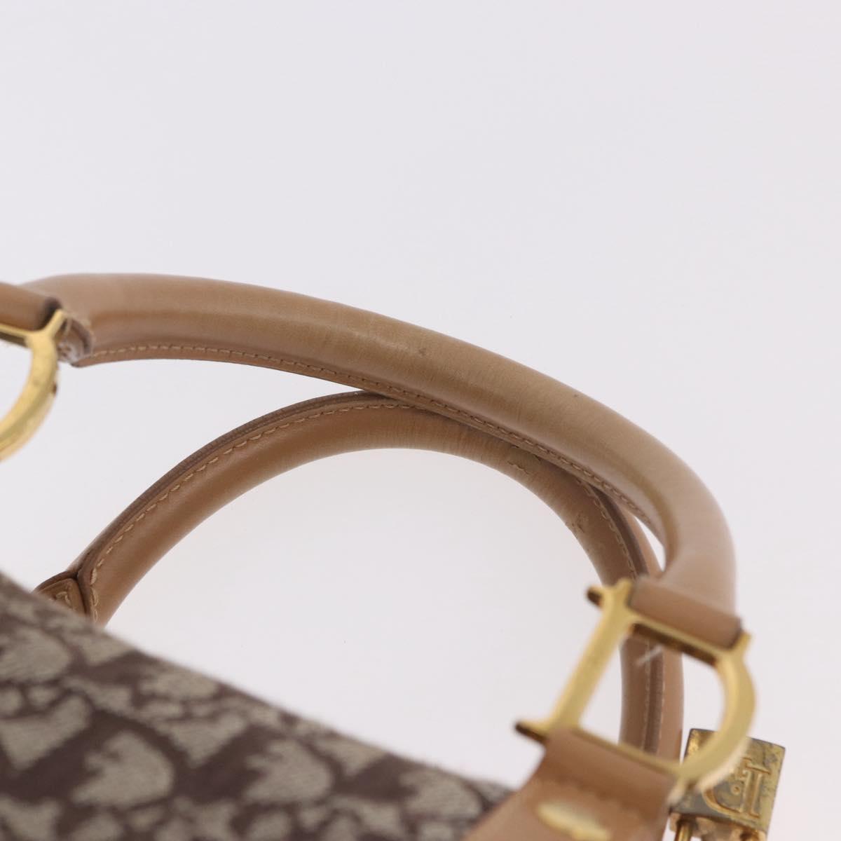 Christian Dior Trotter Canvas Boston Bag Brown Gold Auth ep14825