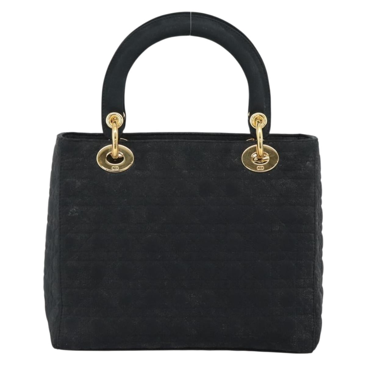 Christian Dior Lady Dior Canage Hand Bag Canvas Black Gold Auth ep14827