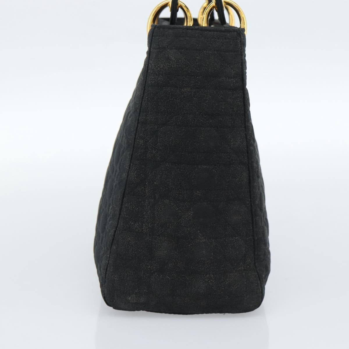 Christian Dior Lady Dior Canage Hand Bag Canvas Black Gold Auth ep14827