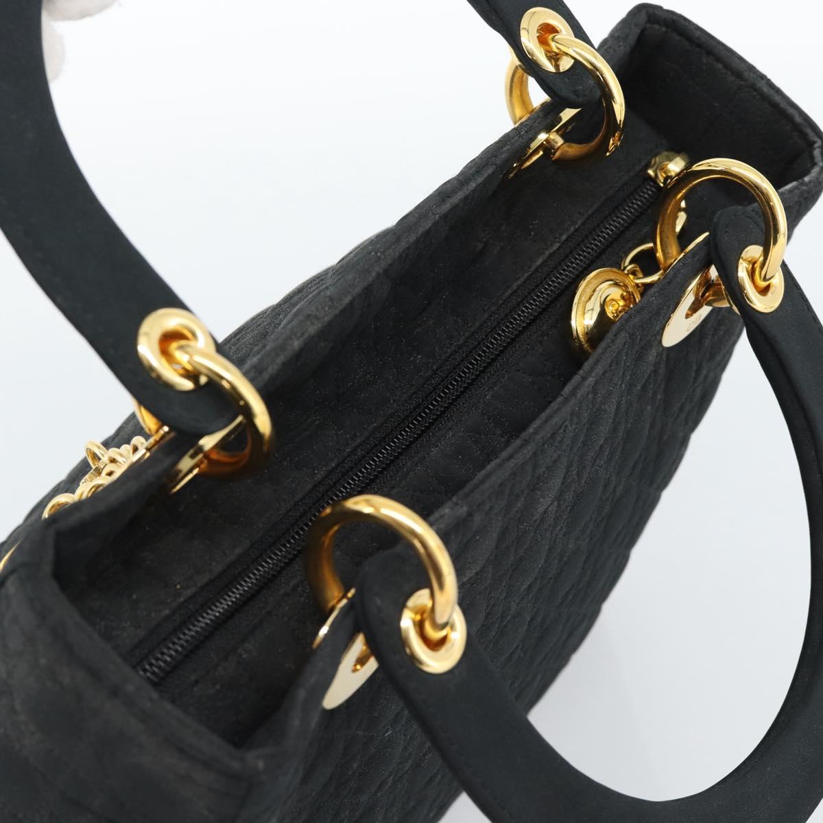 Christian Dior Lady Dior Canage Hand Bag Canvas Black Gold Auth ep14827