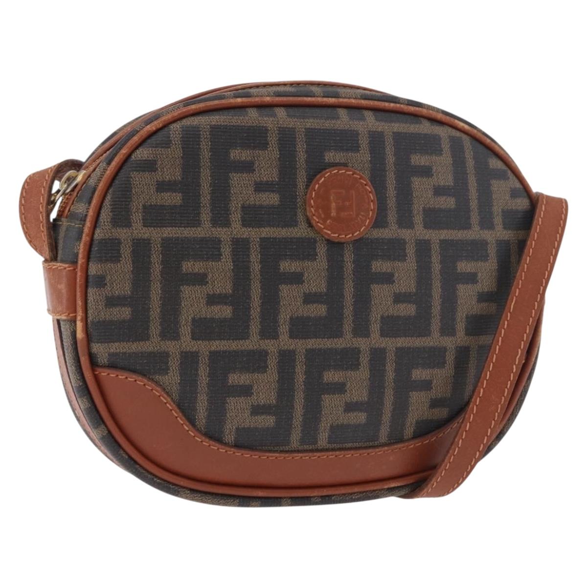 FENDI Zucca Canvas Shoulder Bag Black Brown gold Auth ep14830
