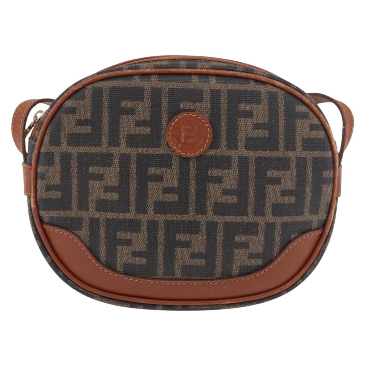 FENDI Zucca Canvas Shoulder Bag Black Brown gold Auth ep14830