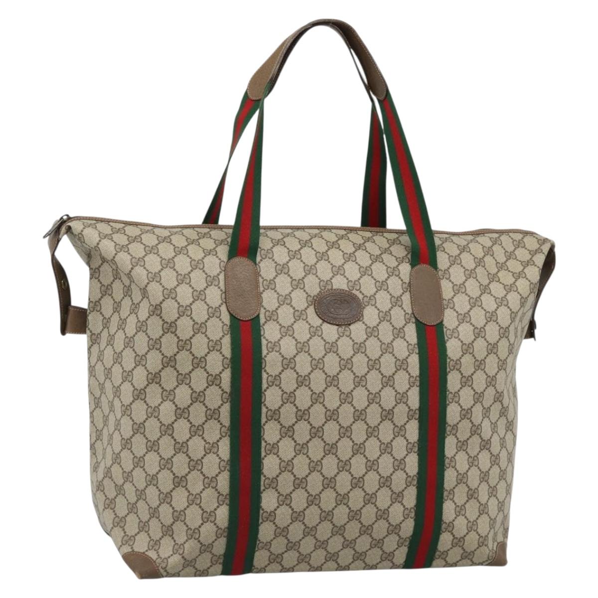 GUCCI GG Supreme Web Sherry Line Boston Bag PVC Beige Red 89 19 012 Auth ep14831