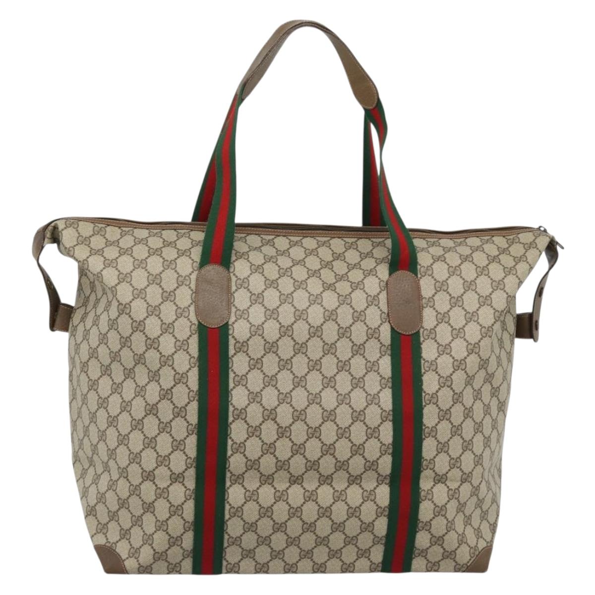 GUCCI GG Supreme Web Sherry Line Boston Bag PVC Beige Red 89 19 012 Auth ep14831