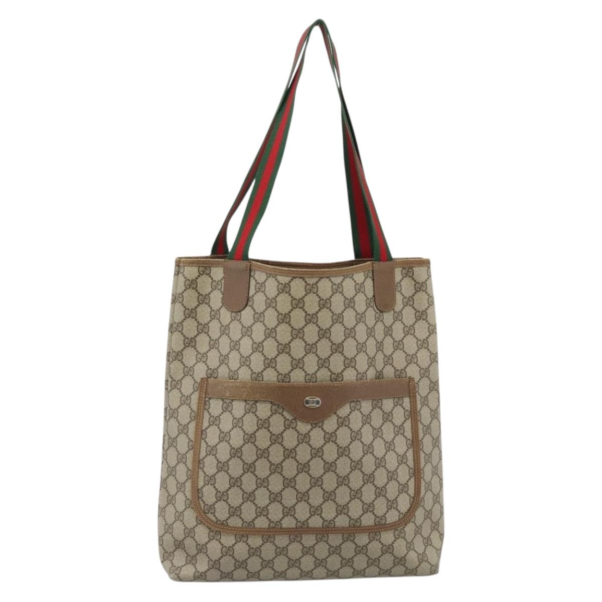 GUCCI GG Supreme Web Sherry Line Tote Bag PVC Beige Red 39 02 003 Auth ep14832