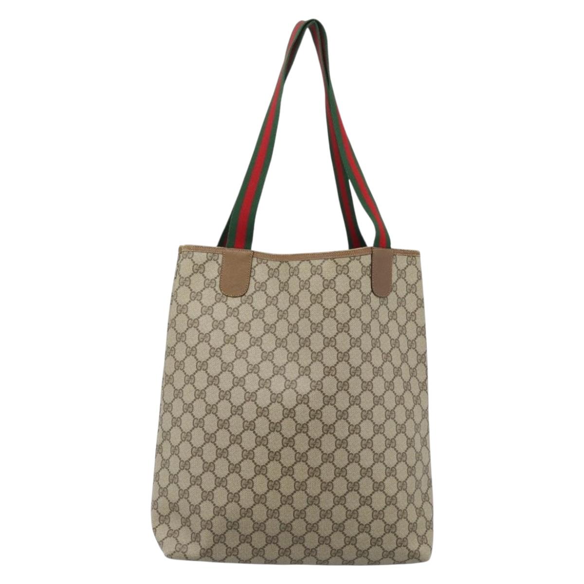 GUCCI GG Supreme Web Sherry Line Tote Bag PVC Beige Red 39 02 003 Auth ep14832