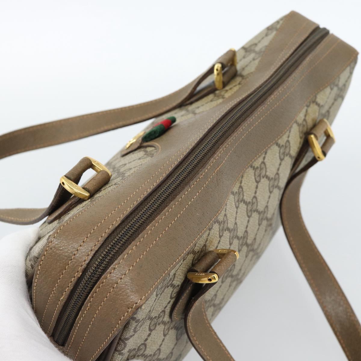GUCCI GG Supreme Web Sherry Line Hand Bag PVC Beige Gold 41 02 079 Auth ep14834