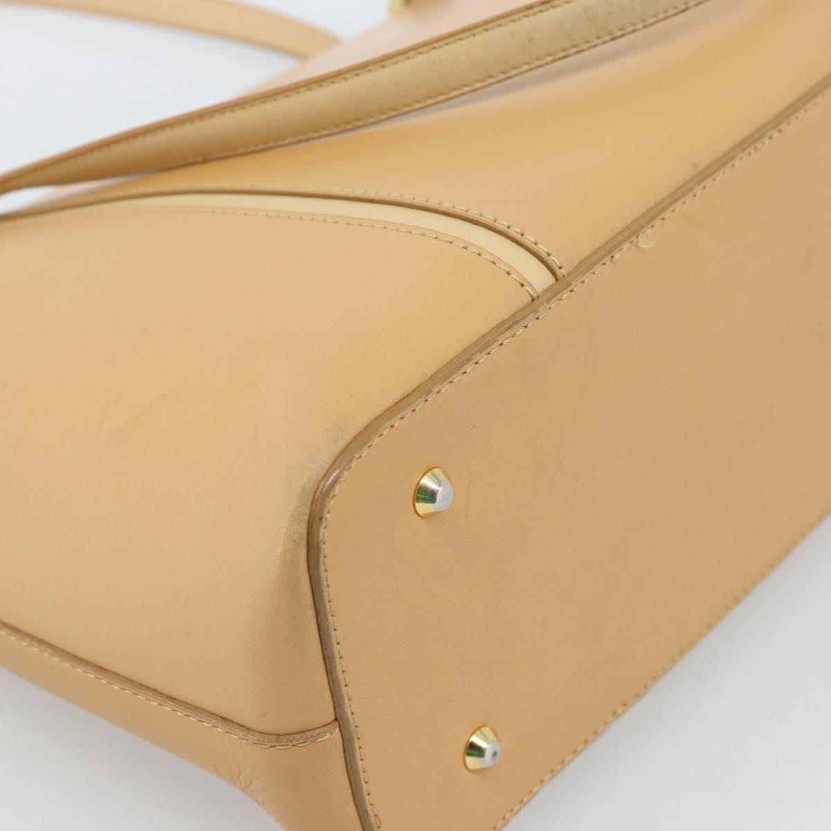 BURBERRY Tote Bag Leather Beige Gold Auth ep14835