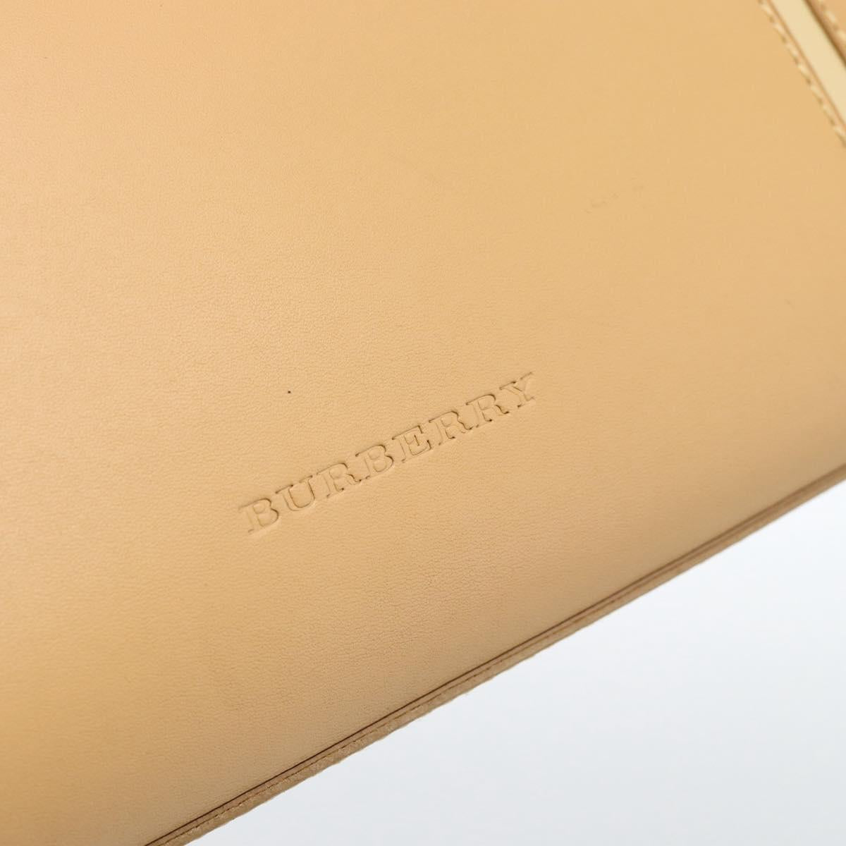 BURBERRY Tote Bag Leather Beige Gold Auth ep14835
