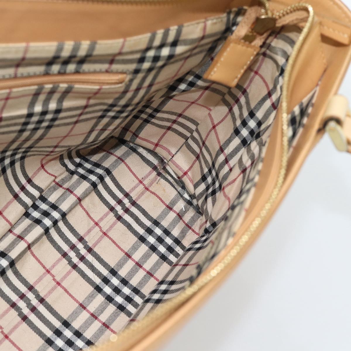 BURBERRY Tote Bag Leather Beige Gold Auth ep14835
