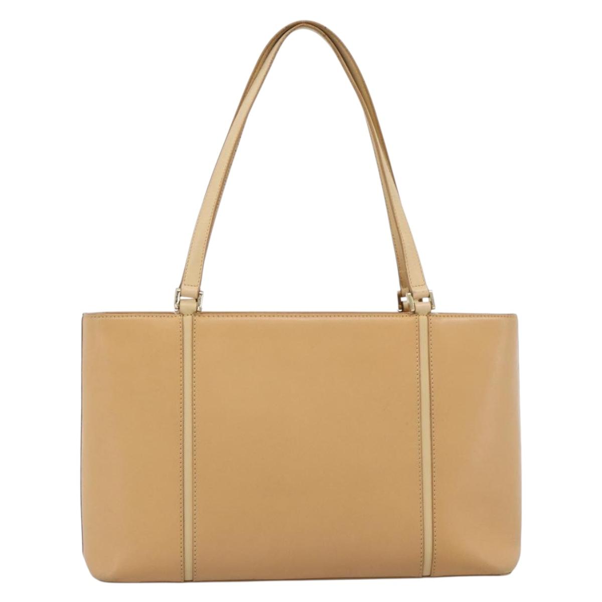BURBERRY Tote Bag Leather Beige Gold Auth ep14835