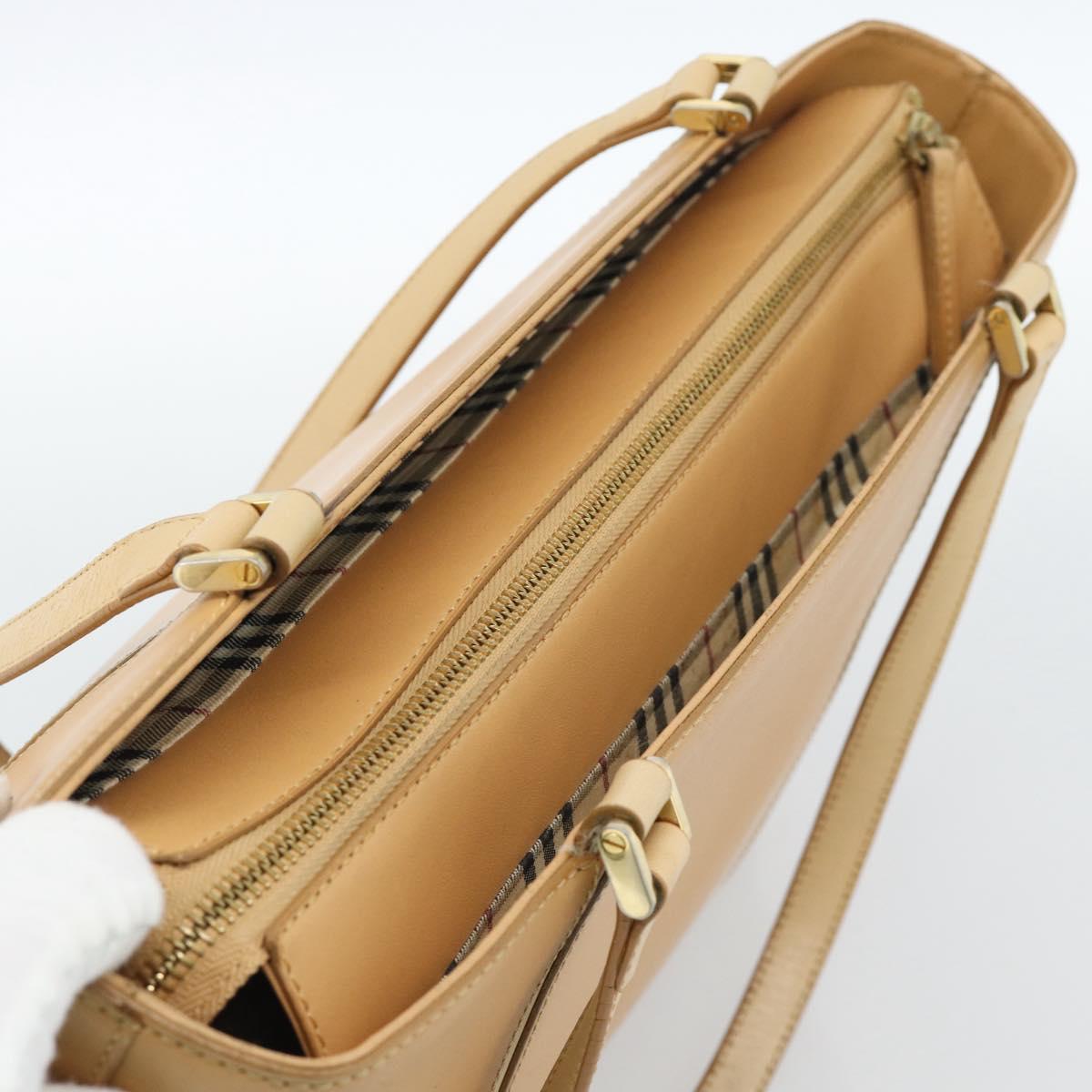 BURBERRY Tote Bag Leather Beige Gold Auth ep14835