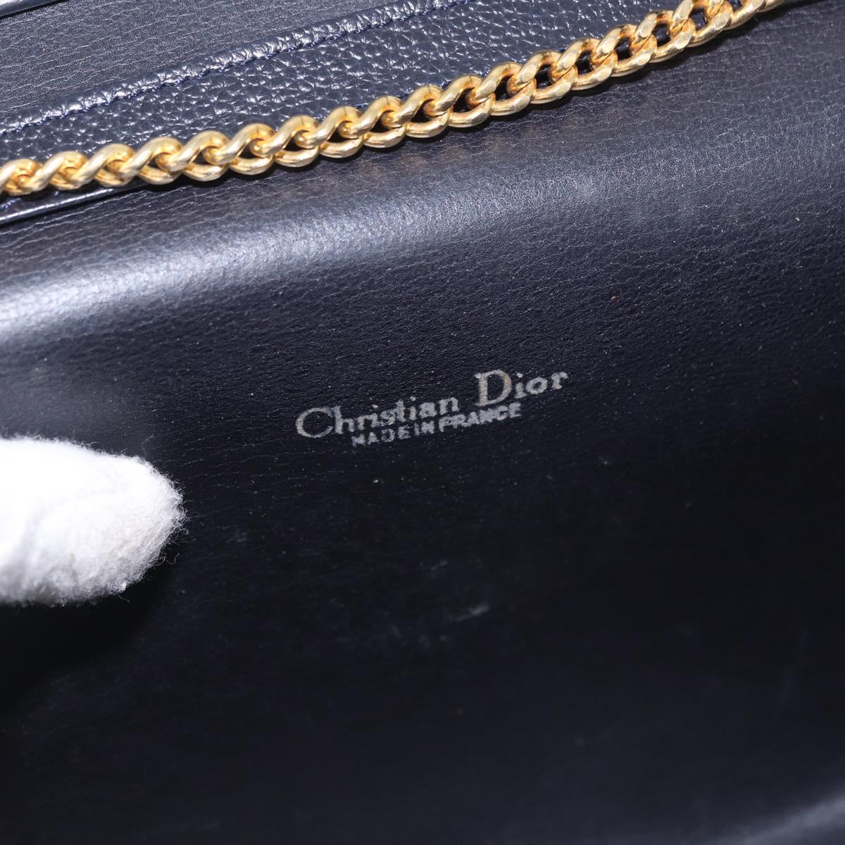 Christian Dior Chain Shoulder Bag Leather Black Gold Auth ep14836